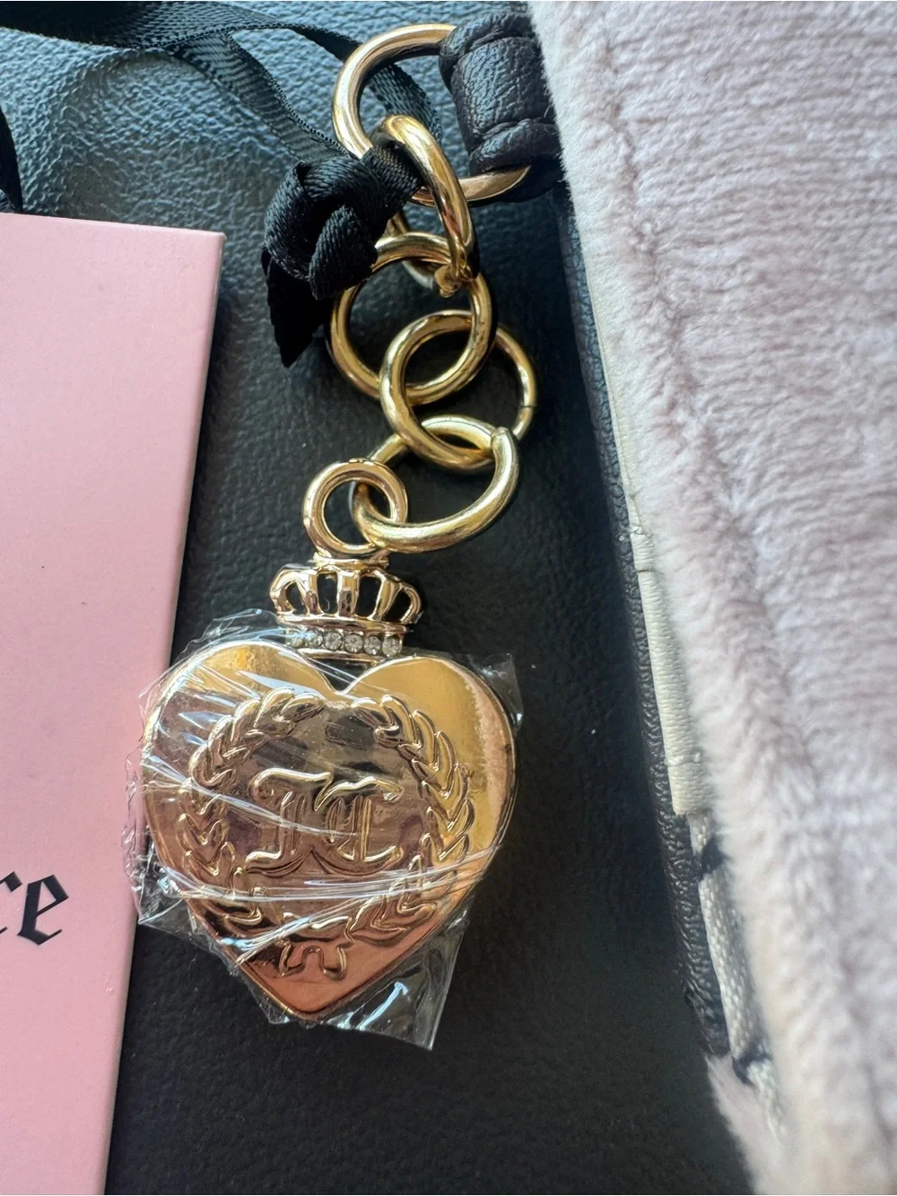 Juicy Couture Light Pink Plush Wallet with Gold Heart Charm